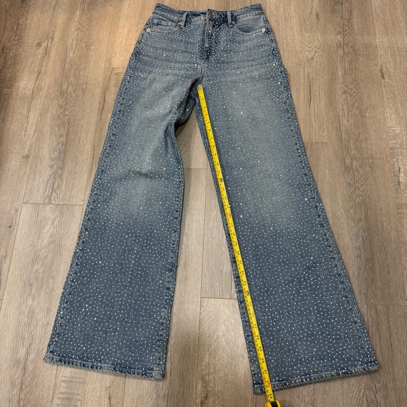 Good American Good Ease Crystal Embellished Wide Leg Jeans Loose Fit Size 00/24 - Picture 9 of 14